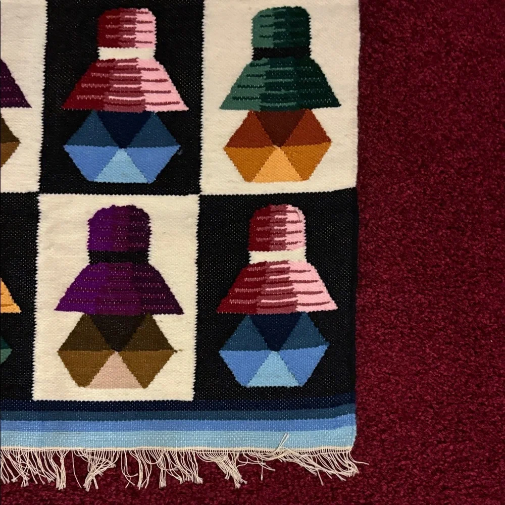 Peruvian Wool Colorful Geometric Patterned Rug - Picture 2 of 9